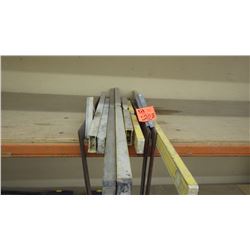 7 assorted 2' and 4' levels, 16 framing squares and 4 t-squares