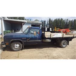 NO PST...1991 Dodge D350 Reg cab 2 wheel drive Automatic Cummins Diesel Flat Deck with dual rear whe