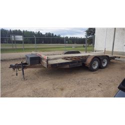 Approx 16' Tandem axle trailer with ramps and winch. Good rubber. Just needs 20 mins of spray paint