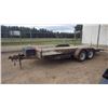 Image 1 : Approx 16' Tandem axle trailer with ramps and winch. Good rubber. Just needs 20 mins of spray paint