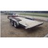 Image 2 : Approx 16' Tandem axle trailer with ramps and winch. Good rubber. Just needs 20 mins of spray paint