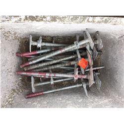 Bin of Seventeen scaffold screw jacks