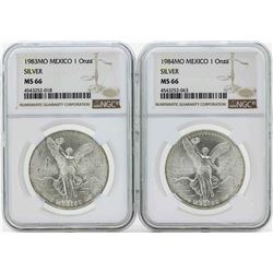 Set of 1983MO-1984MO Mexico 1 Onza Silver Libertad Coins NGC MS66