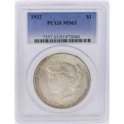 1922 $1 Peace Silver Dollar Coin PCGS MS63