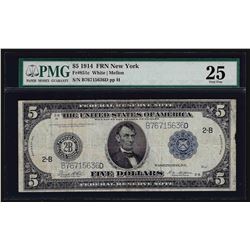 1914 $5 Federal Reserve Note New York PMG Very Fine 25