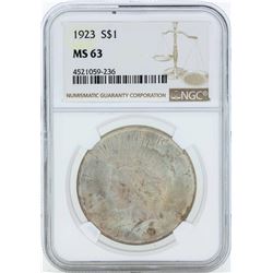 1923 $1 Peace Silver Dollar Coin NGC MS63