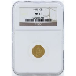 1855 $1 Gold Dollar Type 2 Coin NGC MS61