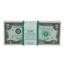 Pack of (100) Consecutive 1976 $2 Federal Reserve Notes Uncirculated St. Louis