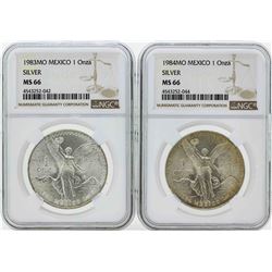 Set of 1983MO-1984MO Mexico 1 Onza Silver Libertad Coins NGC MS66