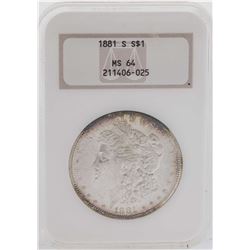 1881-S $1 Morgan Silver Dollar Coin NGC MS64