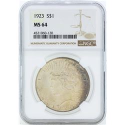 1923 $1 Peace Silver Dollar Coin NGC MS64