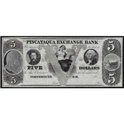 1800s $5 Piscataqua Exchange Bank Obsolete Note