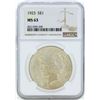 Image 1 : 1923 $1 Peace Silver Dollar Coin NGC MS63