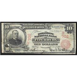 1902 $10 The Rollstone National Bank Fitchburg, MA CH# (N)702 National Currency
