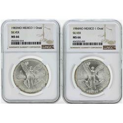 Set of 1983MO-1984MO Mexico 1 Onza Silver Libertad Coins NGC MS66