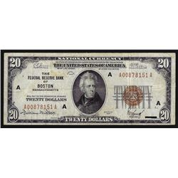 1929 $20 The Federal Reserve Bank of Boston National Currency Note
