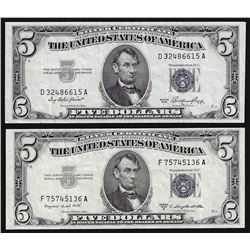 Lot of (2) 1953 $5 Silver Certificate Notes
