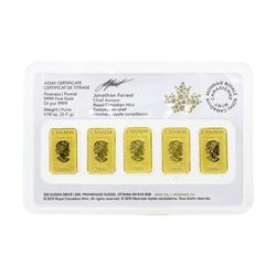 Lot of (5) 2016 1/10oz Royal Canadian Mint .9999 Fine Gold Ingots