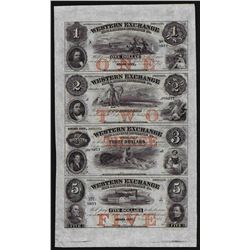 1857 $1-$2-$3-$5 Uncut Sheet of The Western Exchange Omaha City, Nebraska Obsole