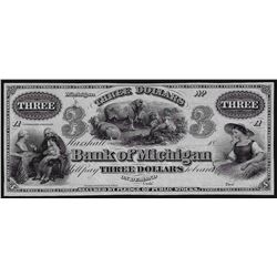 1800s $3 Bank of Michigan Obsolete Note