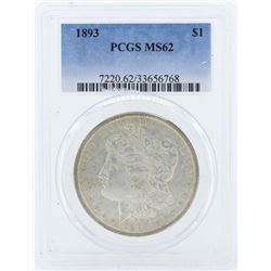 1893 $1 Morgan Silver Dollar Coin PCGS MS62