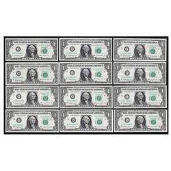 District Set of (12) 1963 $1 Federal Reserve Notes
