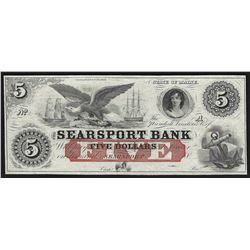 1800's $5 The Searsport Bank Maine Obsolete Bank Note