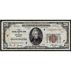 1929 $20 Federal Reserve Bank of Atlanta National Currency Note