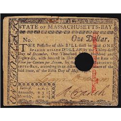 May 5, 1780 $1 Massachusetts Continental Currency Note