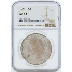 1923 $1 Peace Silver Dollar Coin NGC MS63