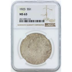 1923 $1 Peace Silver Dollar Coin NGC MS63