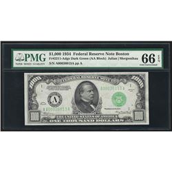 1934 $1,000 Federal Reserve Note Boston PMG Gem Uncirculated 66EPQ