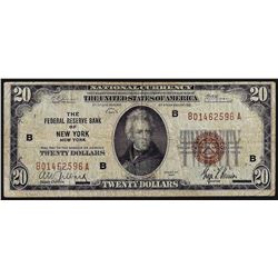 1929 $20 The Federal Reserve Bank of New York National Currency Note