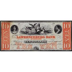 1860 $10 The Lawrenceburg Bank of Tennessee Obsolete Note