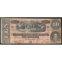 1864 $10 The Confederate States of America Note