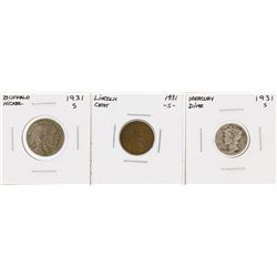 Lot of (3) Depression Era Lower Mintage Coins
