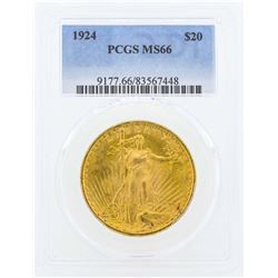 1924 $20 St. Gaudens Double Eagle Gold Coin PCGS MS66