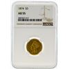 Image 1 : 1874 $3 Indian Princess Head Gold Coin NGC AU55