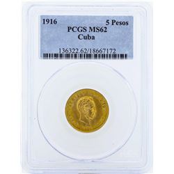 1916 Cuba 5 Pesos Gold Coin PCGS MS62