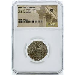 58 BC Indo Scythians Azes I/II AR Tetradrachm Coin NGC XF