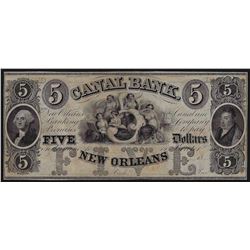1800s $5 Canal Bank New Orleans Obsolete Bank Note