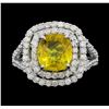 Image 1 : 14KT White Gold 3.32ct Yellow Sapphire and Diamond Ring
