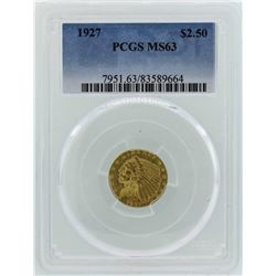 1927 $2 1/2 Indian Head Quarter Eagle Gold Coin PCGS MS63