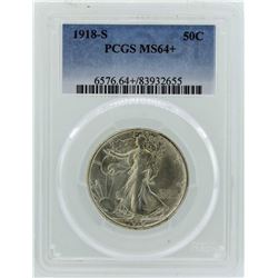 1918-S Walking Liberty Half Dollar Coin PCGS MS64+
