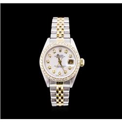 Ladies Two Tone Rolex Datejust Watch with Diamond Dial & Bezel