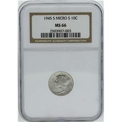 1945-S Micro S Mercury Dime Coin NGC MS66