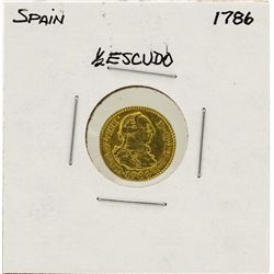 1786 Charles III Spanish 1/2 Escudos Gold Coin