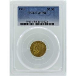 1910 $2 1/2 Indian Head Quarter Eagle Gold Coin PCGS AU58