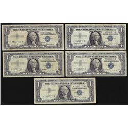 Lot of (5) 1957 $1 Silver Certificate STAR Notes