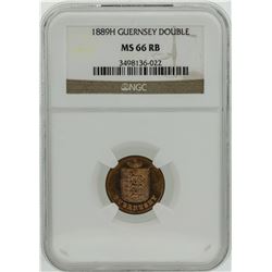 1889H Guernsey Double Coin NGC MS66RB